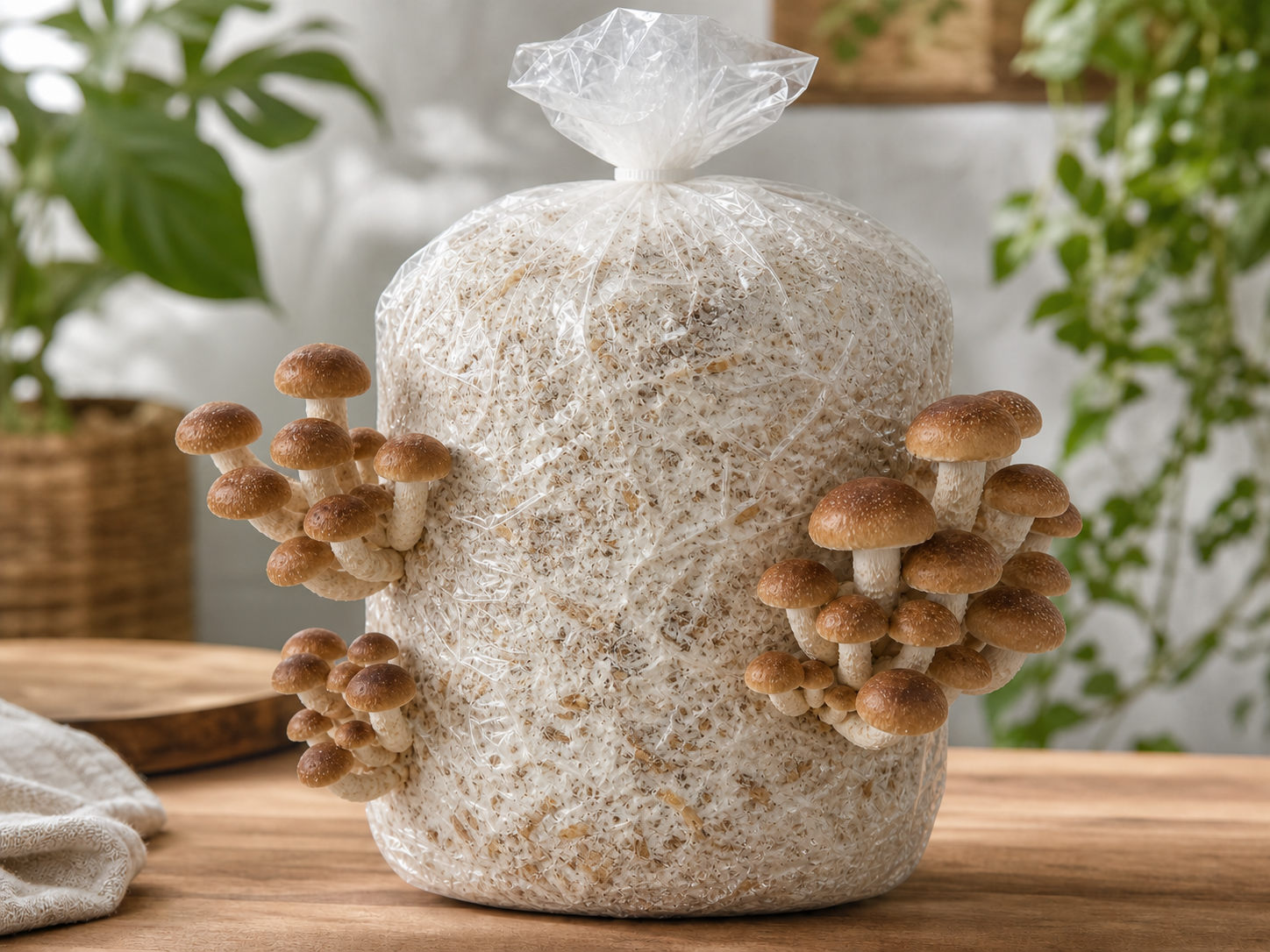 Ready-to-fruit chestnut mushroom grow bag