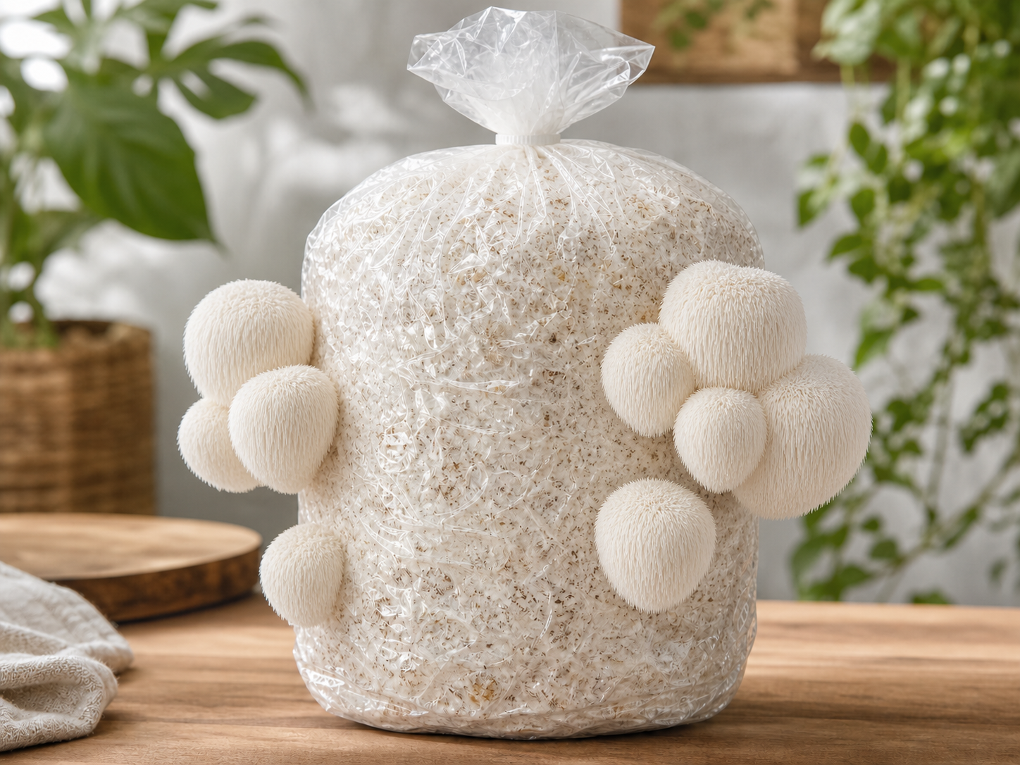 Ready-to-fruit lion's mane mushroom grow bag